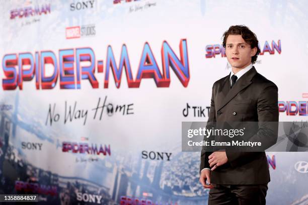 Tom Holland attends Sony Pictures' "Spider-Man: No Way Home" Los Angeles Premiere on December 13, 2021 in Los Angeles, California.