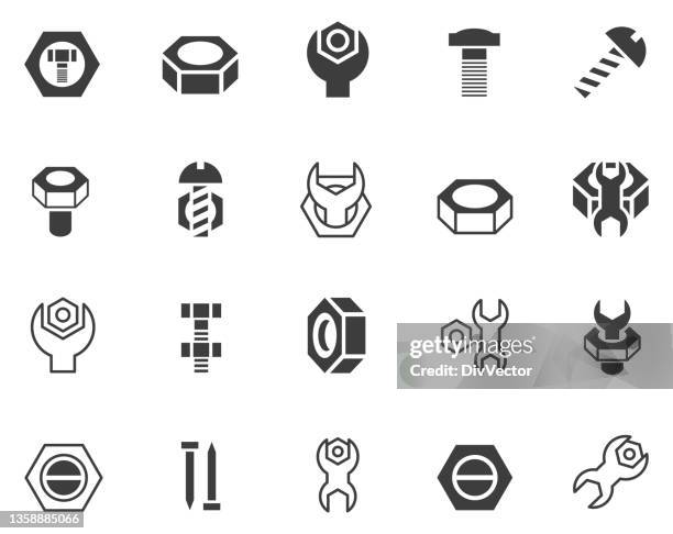 screws and bolt vector set - nut fastener stock illustrations