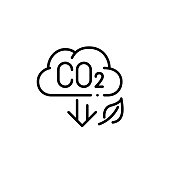 Carbon dioxide emission reduction. Pixel perfect, editable stroke icon