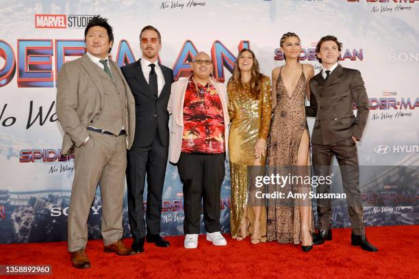 Benedict Wong, Benedict Cumberbatch, Jacob Batalon, Marisa Tomei, Zendaya, and Tom Holland attend Sony Pictures' "Spider-Man: No Way Home" Los...