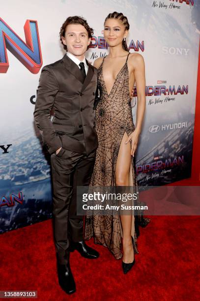Tom Holland and Zendaya attend Sony Pictures' "Spider-Man: No Way Home" Los Angeles Premiere on December 13, 2021 in Los Angeles, California.