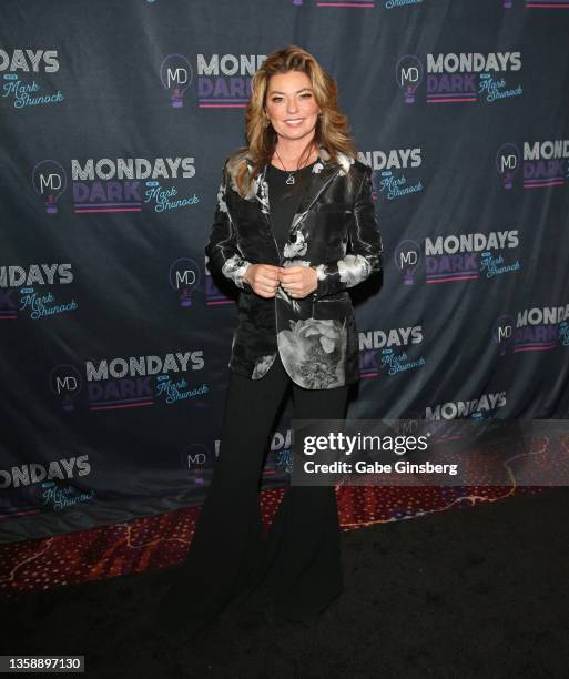 Singer/songwriter Shania Twain attends the eighth anniversary celebration of Mondays Dark at The Theater at Virgin Hotels Las Vegas on December 13,...