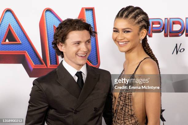 Tom Holland and Zendaya attendsthe Los Angeles premiere of Sony Pictures' 'Spider-Man: No Way Home' on December 13, 2021 in Los Angeles, California.