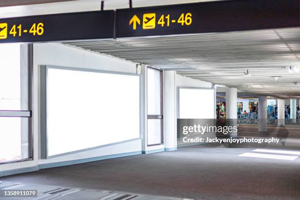 fabric pop up basic unit advertising banner media display backdrop, empty background in airport - airport billboard stock-fotos und bilder