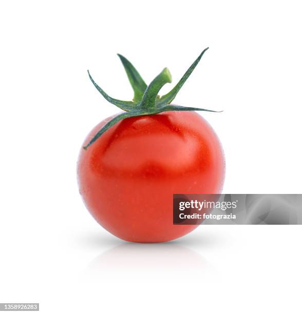 tomato font view on a white background. deep focus - cherry tomato stock pictures, royalty-free photos & images
