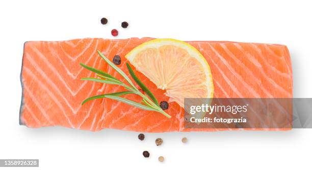 salmon steak isolated on white background - trout stock pictures, royalty-free photos & images