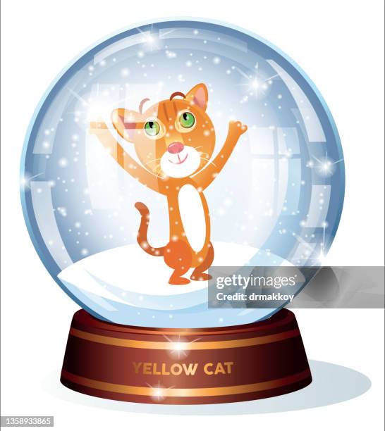 snow globe and yellow cat - funny snow globe stock illustrations