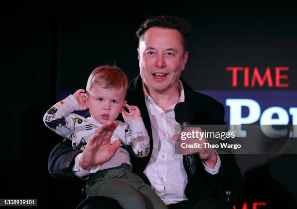 Elon Musk and son X Æ A-12 on stage TIME Person of the Year on December 13, 2021 in New York City.