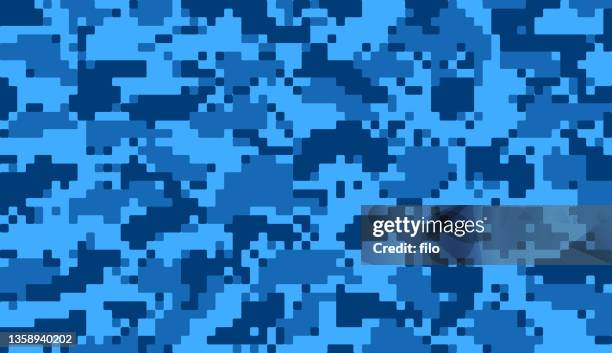 blue camouflage background pattern - camouflage stock illustrations