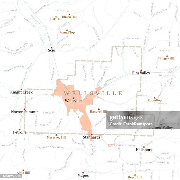 bildbanksillustrationer, clip art samt tecknat material och ikoner med ny allegany wellsville vector road map - wellsville new york