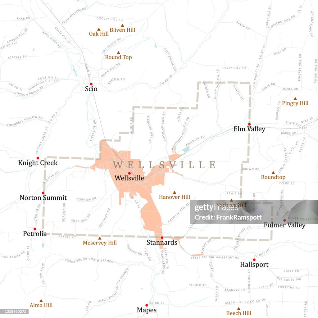 NY Allegany Wellsville Vector Road Map