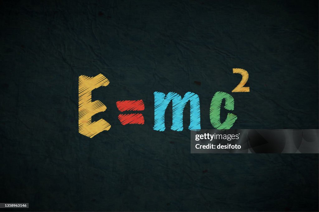 Testo colorato o multicolore, formula E=mc2 su una lavagna grunge come sfondi neri vettoriali orizzontali