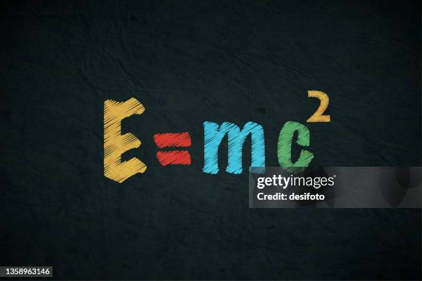 colourful or multicoloured text, formula e=mc2 on a grungy blackboard like horizontal vector black backgrounds - physics experiment stock illustrations