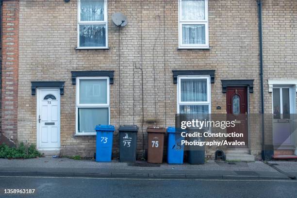 Wheelie rubbish bins left outside properties, 17th December 2020.