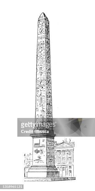 antique illustration: luxor obelisk - obelisk stock illustrations