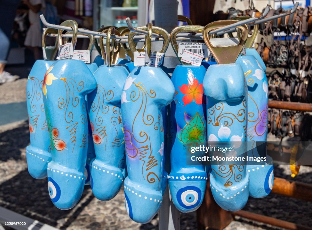 Penis Bottle Openers in Firá on Santorini in South Aegean Islands, Greece