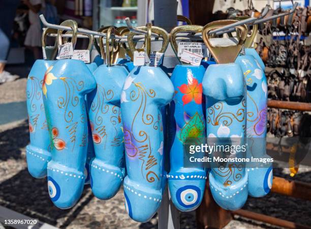 penis bottle openers in firá on santorini in south aegean islands, greece - penis humour stock pictures, royalty-free photos & images