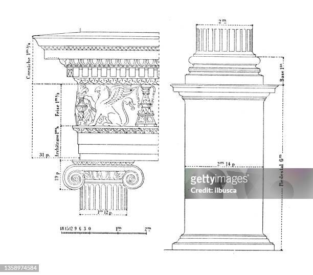 antique illustration: doric column - doric arches stock illustrations