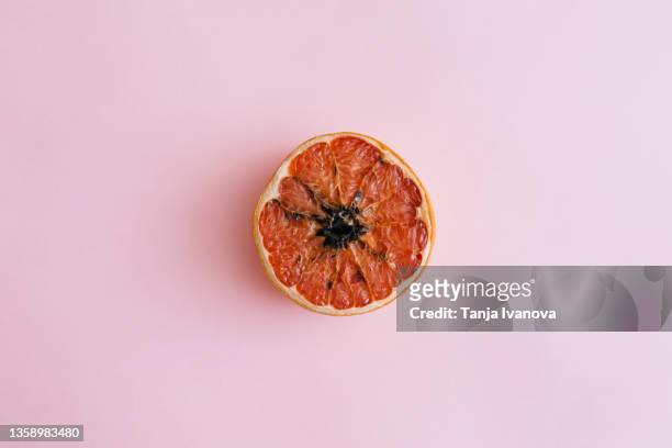 grapefruit with mold on a pink background - marcio foto e immagini stock
