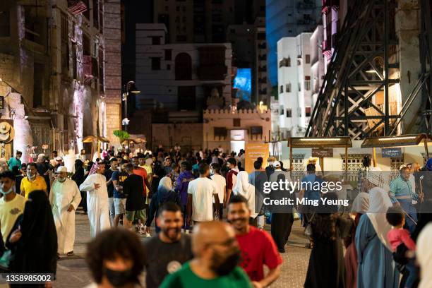 Attendees on the streets during the Red Sea International Film Festival on December 14, 2021 in Jeddah, Saudi Arabia.