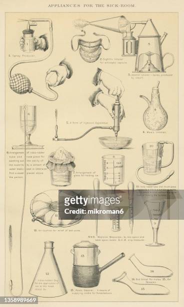 old engraved illustration of appliances for the of the sick-room - anthrax bildbanksfoton och bilder