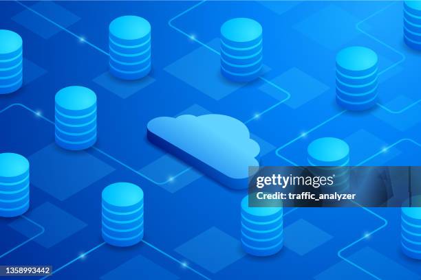 ilustrações, clipart, desenhos animados e ícones de fundo isométrico de nuvem - database background