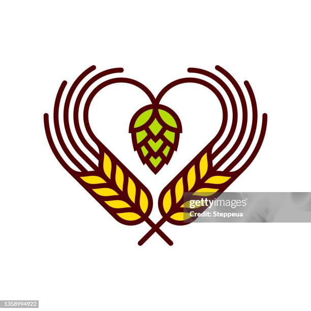 stockillustraties, clipart, cartoons en iconen met hops and wheat - heart shape stock illustrations