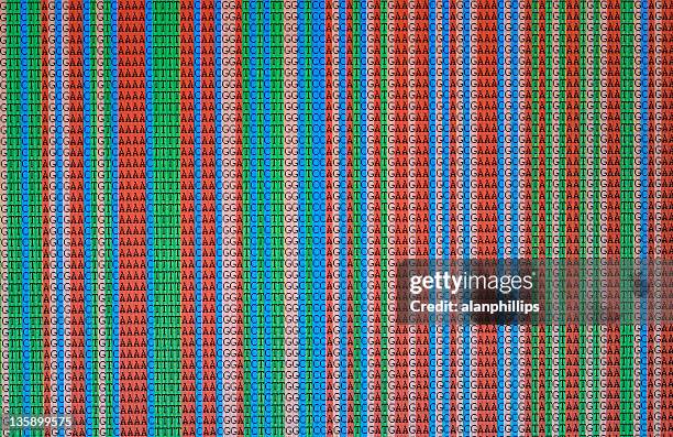 aligned dna sequences displayed on lcd screen - dna test stock pictures, royalty-free photos & images