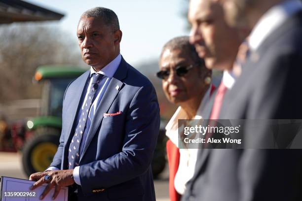 District of Columbia Attorney General Karl Racine listens during a news conference on the January 6th insurrection December 14, 2021 on Capitol Hill...