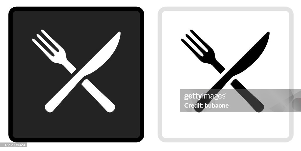 Fork and Knife Icon on Black Button with White Rollover