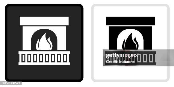 fireplace icon on black button with white rollover - white fireplace stock illustrations