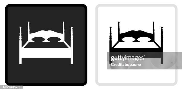 illustrations, cliparts, dessins animés et icônes de icône de lit double sur bouton noir avec survol blanc - frame border