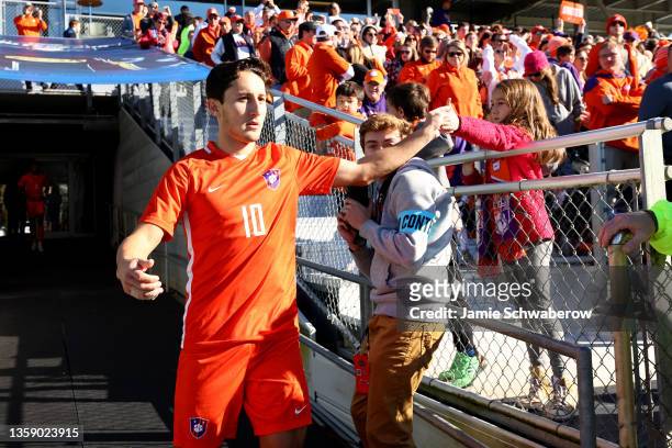 Luis Felipe Fernandez-Salvador of the Clemson Tigers takes the field against the Washington Huskies during the Division I Men's Soccer Championship...