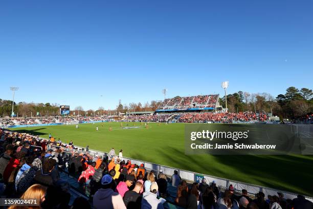 The Clemson Tigers take on the Washington Huskies during the Division I Men's Soccer Championship held at Sahlen's Stadium at WakeMed Soccer Park on...
