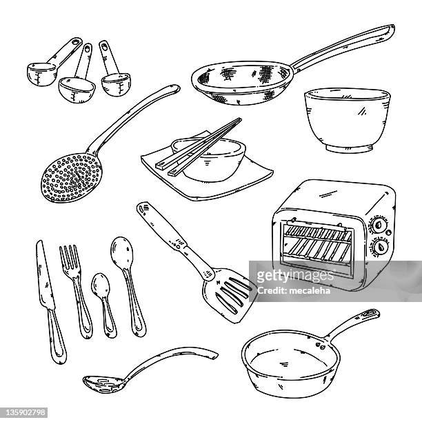 kitchen stuff - cooking pan stock illustrations