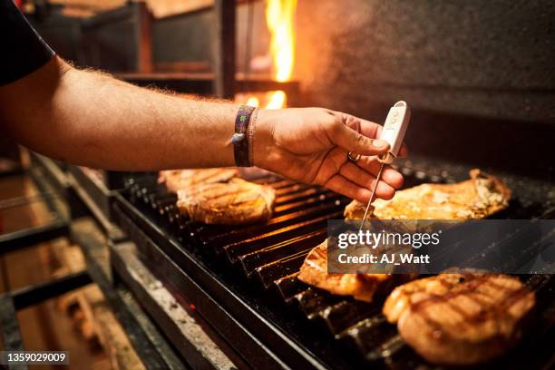measuring temperature of steak on grill - celsius stock pictures, royalty-free photos & images