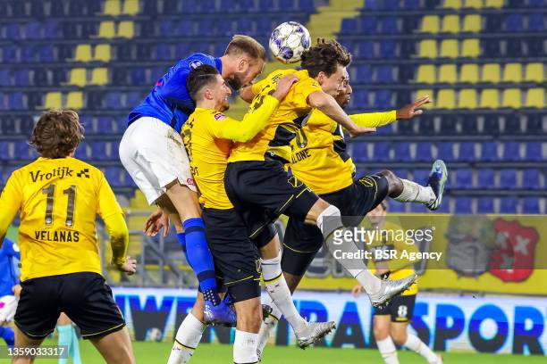 Mike van der Hoorn of FC Utrecht, Dion Malone of NAC Breda and Colin Rosler of NAC Breda in action during the Dutch TOTO KNVB Cup match between NAC...