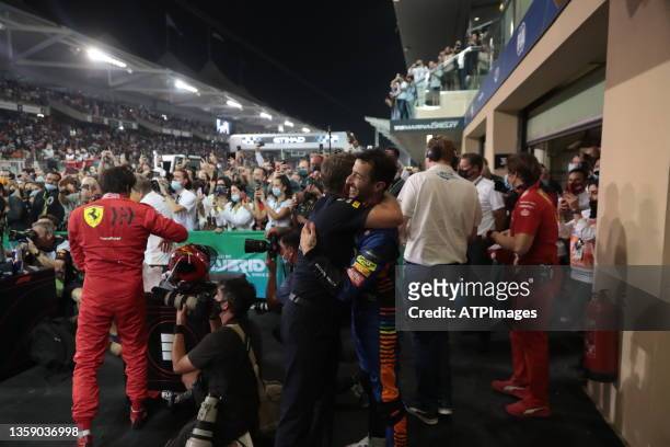 Celebration with Max Verstappen after winning the F1 World Championship Title, Daniel Ricciardo and Christian Horner during the Grand Prix Formula 1...