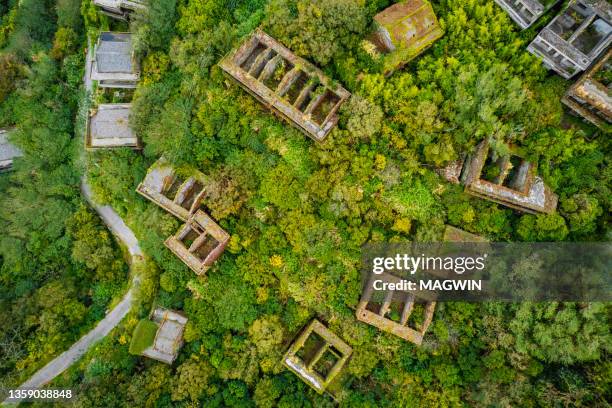 abandoned village house buildings on the moutain,zhoushan,zhejiang,china - ghost town stock pictures, royalty-free photos & images