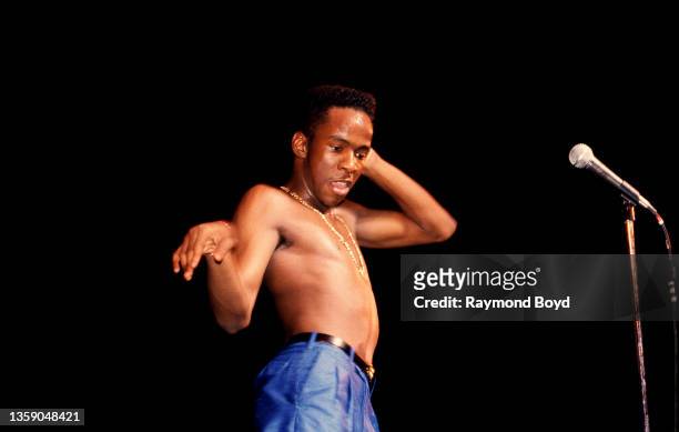 Singer Bobby Brown performs during the 'Hal Jackson's Talented Teens' competition at the Arie Crown Theater in Chicago, Illinois in July 1988.
