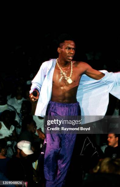 Singer Bobby Brown performs at the Rockford Metro Center in Rockford, Illinois in May 1989.