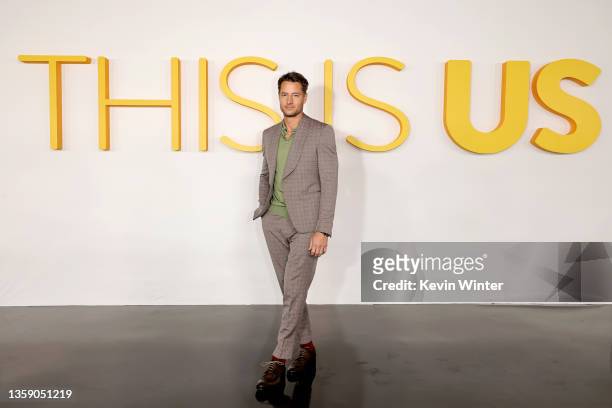 Justin Hartley attends NBC's "This Is Us" Season 6 red carpet at Paramount Pictures Studios on December 14, 2021 in Los Angeles, California.