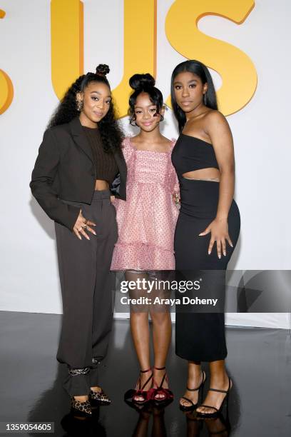 Eris Baker, Faithe Herman and Lyric Ross attend NBC's "This Is Us" Season 6 red carpet at Paramount Pictures Studios on December 14, 2021 in Los...