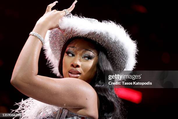 Megan Thee Stallion performs onstage during iHeartRadio Hot 99.5's Jingle Ball 2021 Presented by Capital One at Capital One Arena on December 14,...