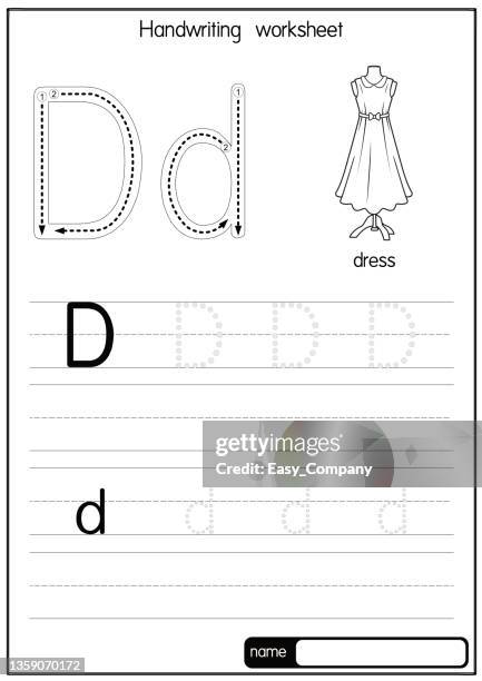 black and white vector illustration of dress with alphabet letter d upper case or capital letter for children learning practice abc - formal letter stock illustrations