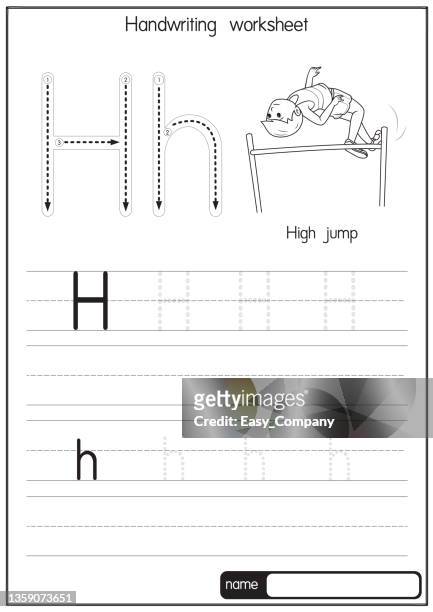 vector illustration of high jump  with alphabet letter h upper case or capital letter for children learning practice abc - high jump stock illustrations