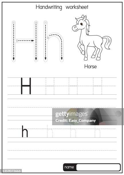 vector illustration of house with alphabet letter h upper case or capital letter for children learning practice abc - worksheet stock illustrations