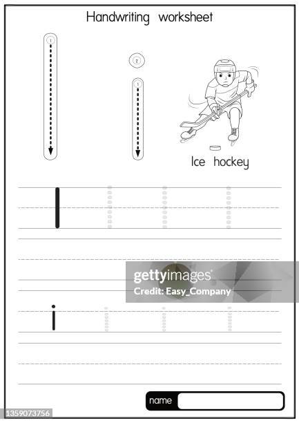 vector illustration of ice hockey with alphabet letter i upper case or capital letter for children learning practice abc - glacier lagoon stock illustrations