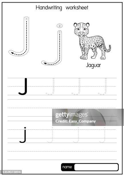 vector illustration of jaguar with alphabet letter j upper case or capital letter for children learning practice abc - carnivore preservation trust stock illustrations