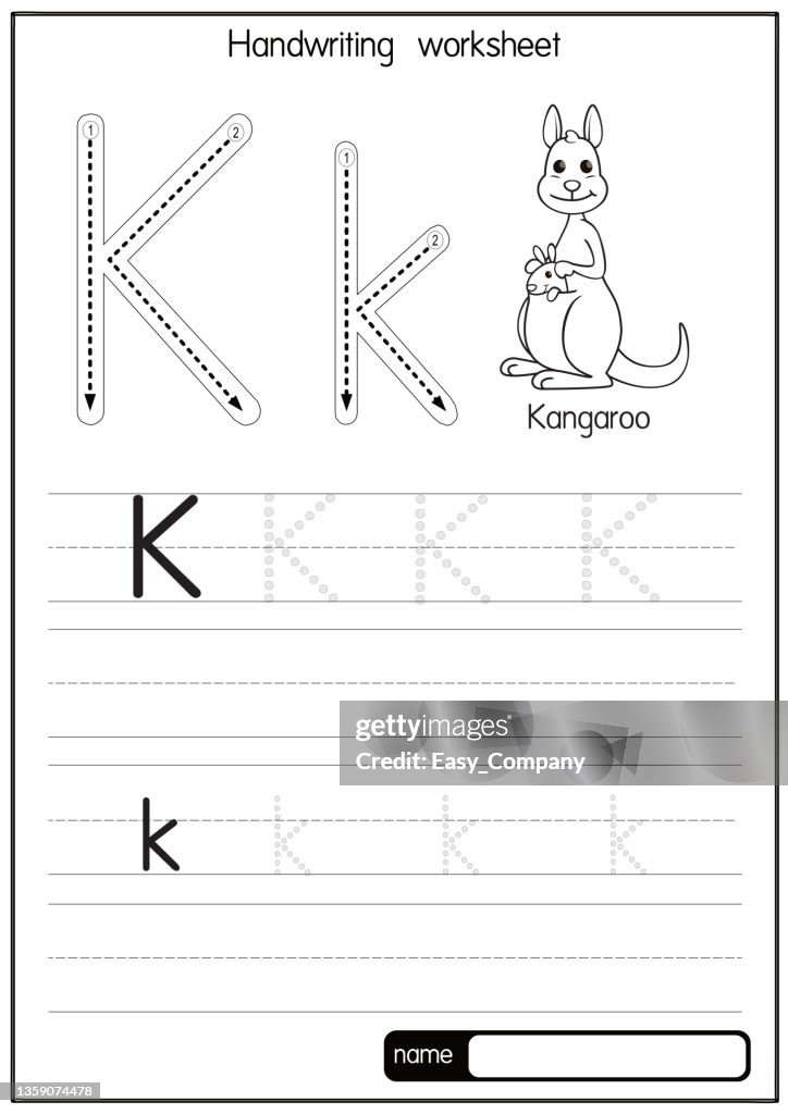 Vector illustration of Kangaroo with alphabet letter K Upper case or capital letter for children learning practice ABC